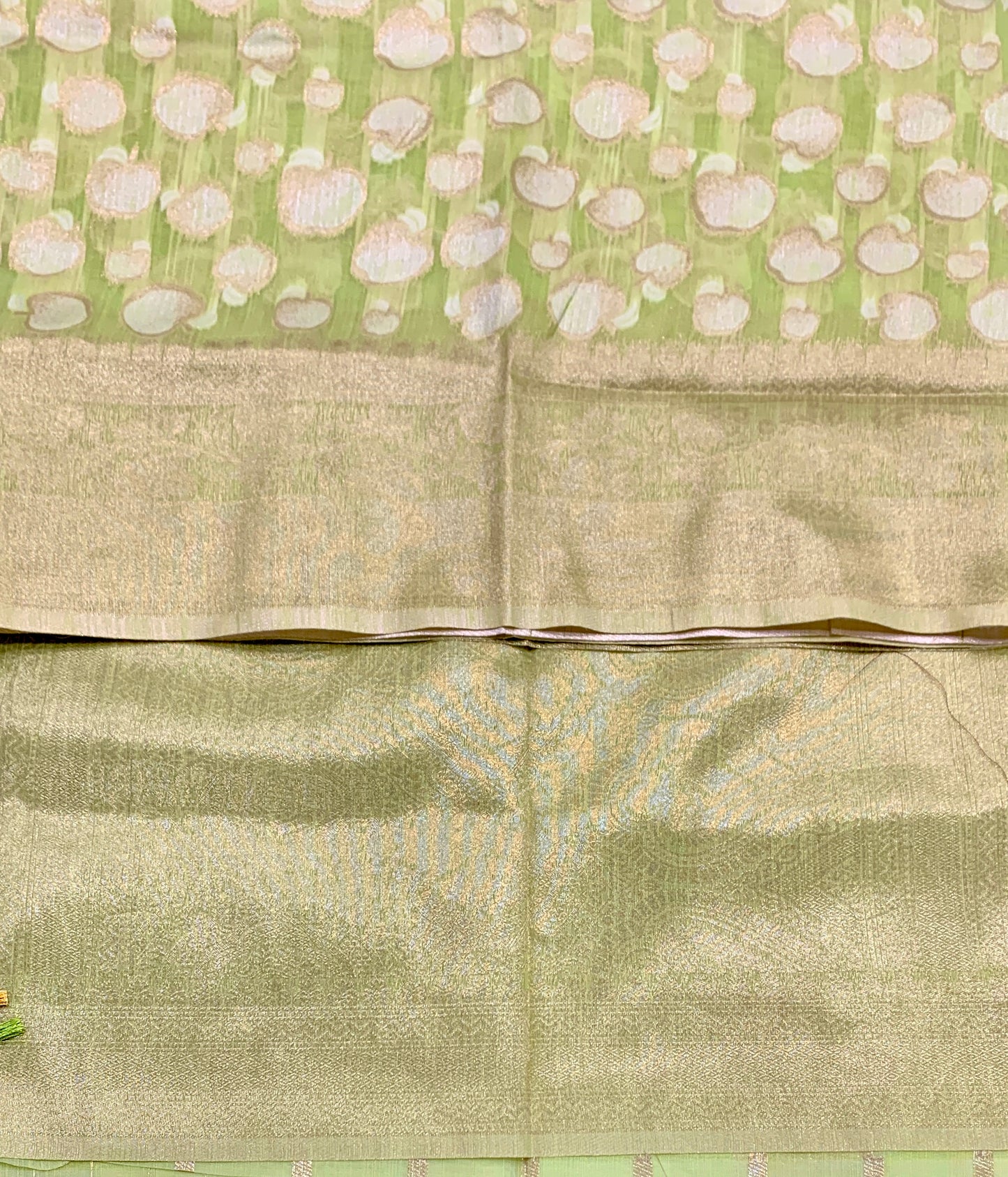 Banaras Katan Saree Apple Green Colour with Katan Work Border