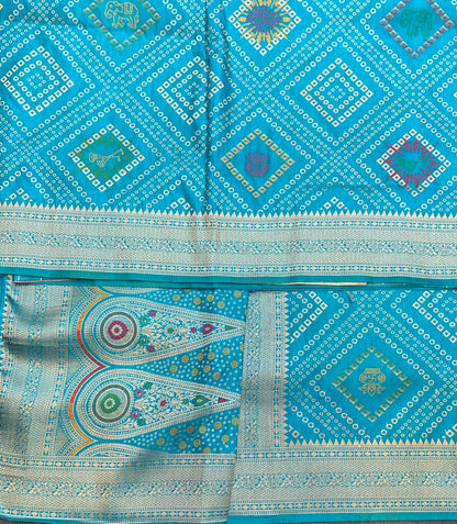 Banaras Soft Silk Saree Rama Blue Colour with Sliver Colour Floral Design Border