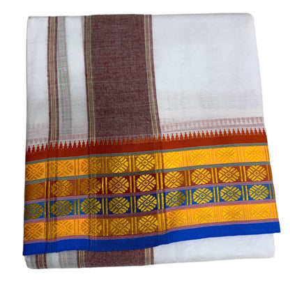 9X5 Cotton Dhoti White Colour with Yellow, Red and Green Border