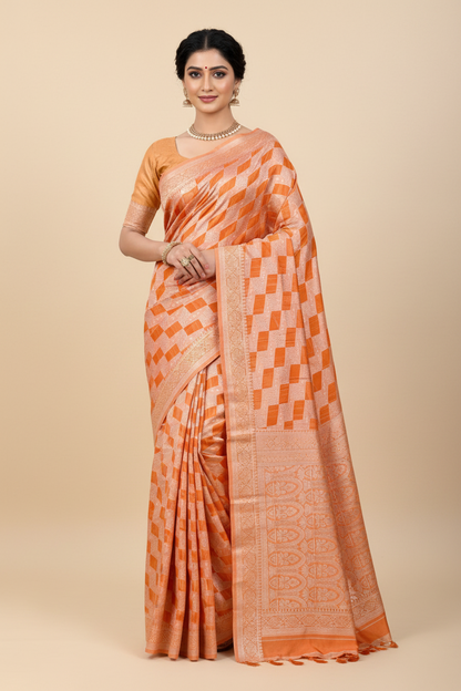 Banaras Katan Saree Orange Colour with Katan Work Border