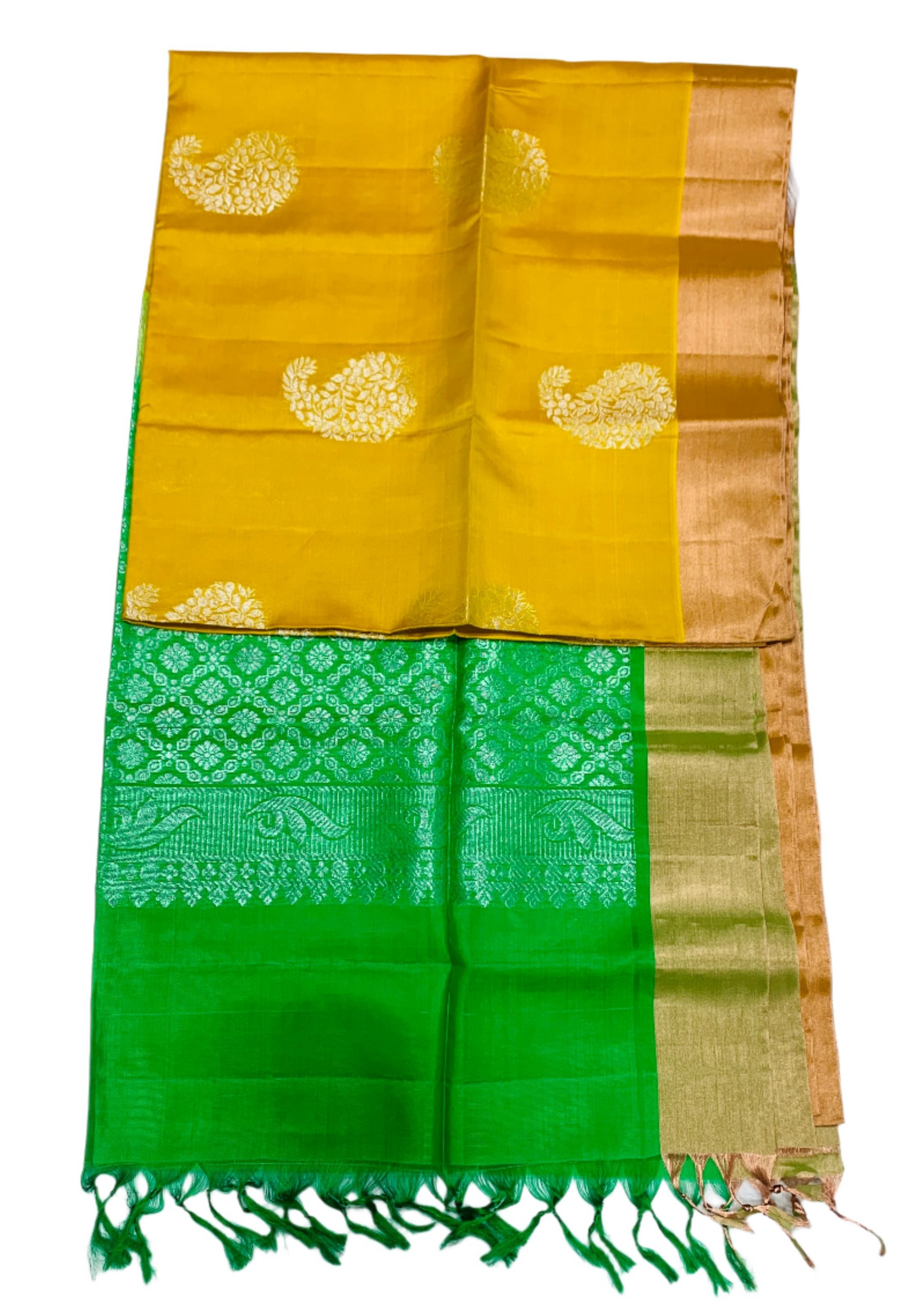 Soft Silk Saree Golden Yellow Colour with Copper border