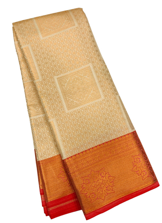 Art Silk Saree Ivory Colour with Red Border