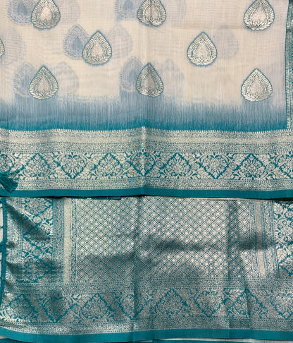 Banaras Katan Saree Off White Colour with Katan Work Border