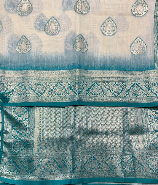 Banaras Katan Saree Off White Colour with Katan Work Border