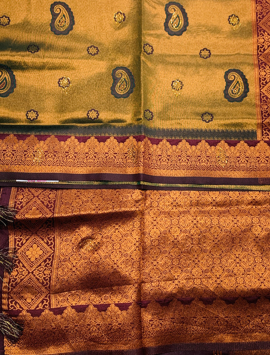 Art Silk Saree Green Colour with Maroon Border