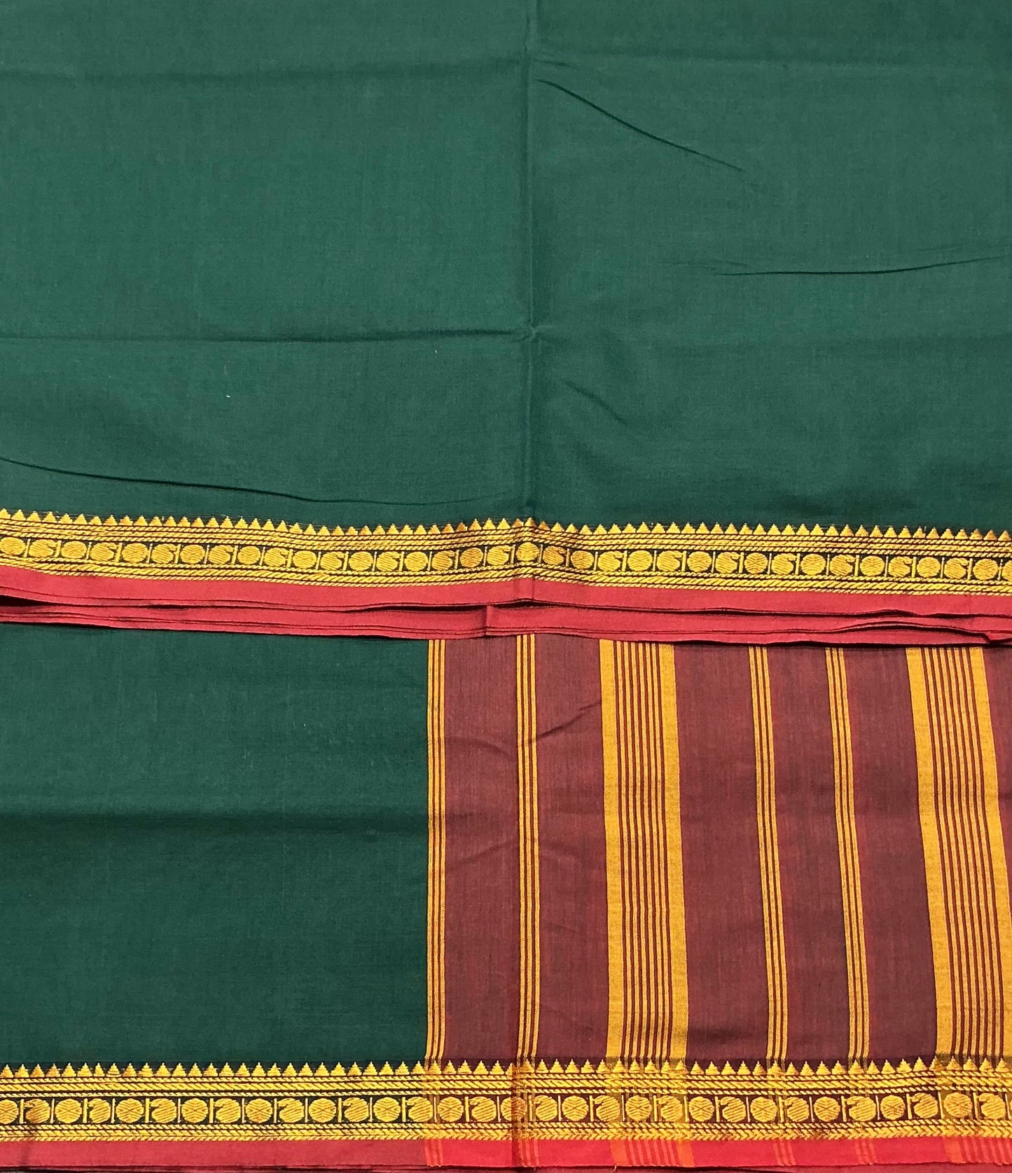 Chettinad Cotton Saree Green Colour with Red Colour with Thread Work Border