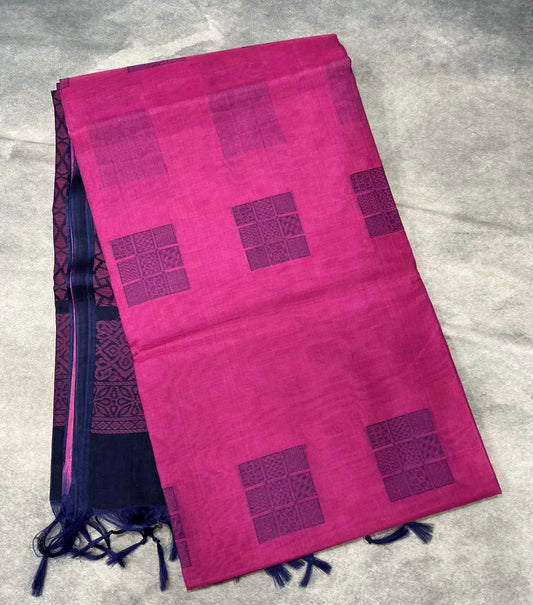 Pink Shade Silk Cotton Saree with Border less