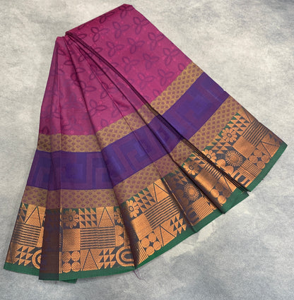 Synthetic Cotton Saree Magenta Colour with Copper Border