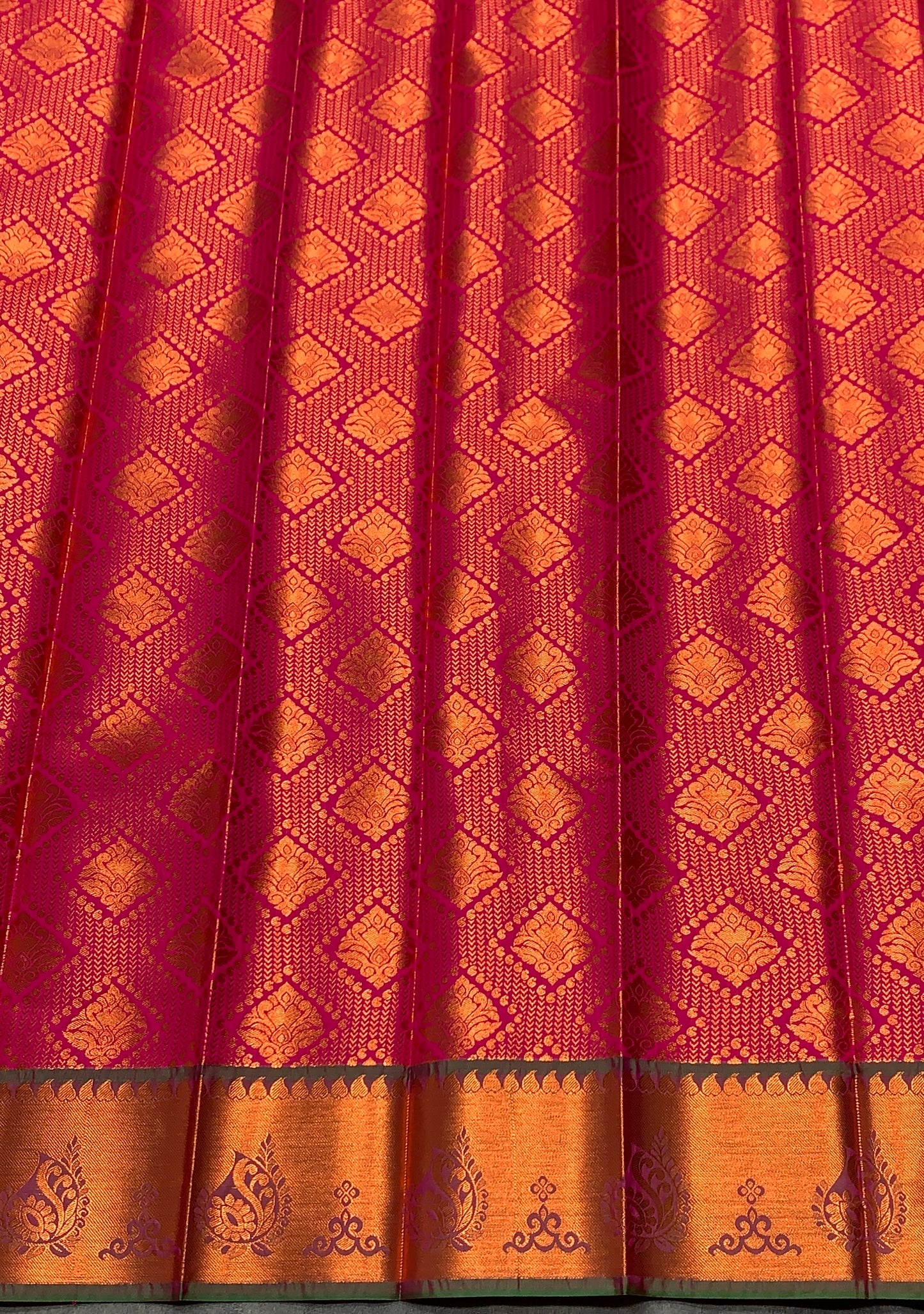 Vegan Silk Saree Pink Colour with Light Green and Copper Border