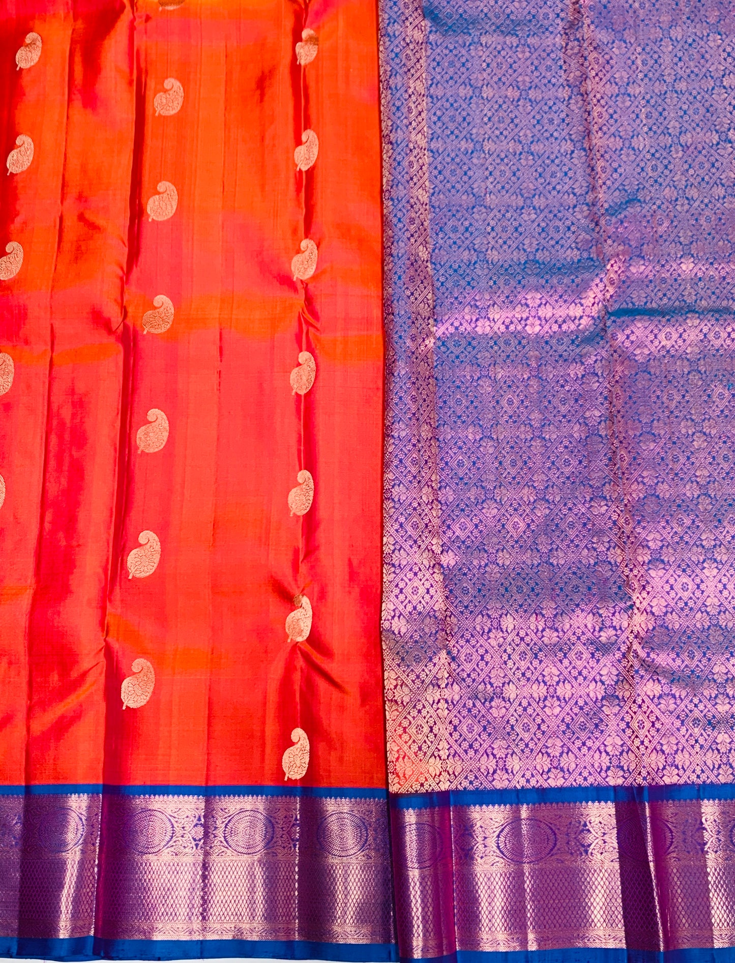 Pure Kanchipuram Silk Saree Dual Shade with Blue Border