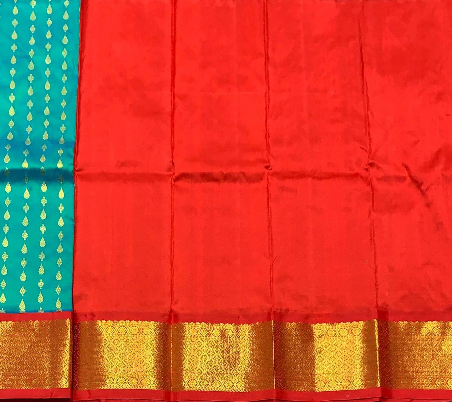 Peacock Green Shade Pure kanchipuram Kids Pattu Pavadai with Contrast Border for Newborn to 2 Years