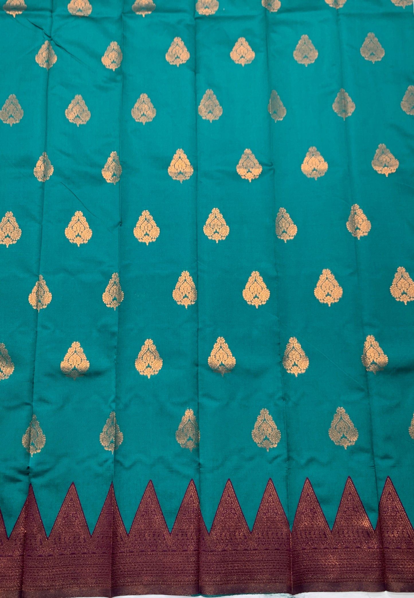 Art Silk Saree Peacock Green Colour with Brown Border