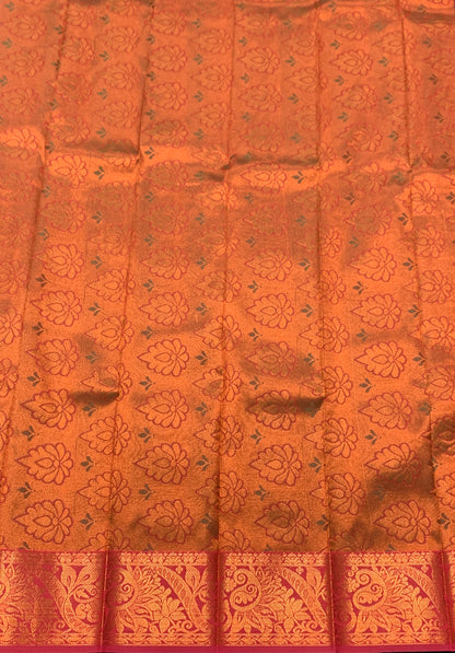 Vegan Silk Saree Sky Blue Colour Saree with Copper Border