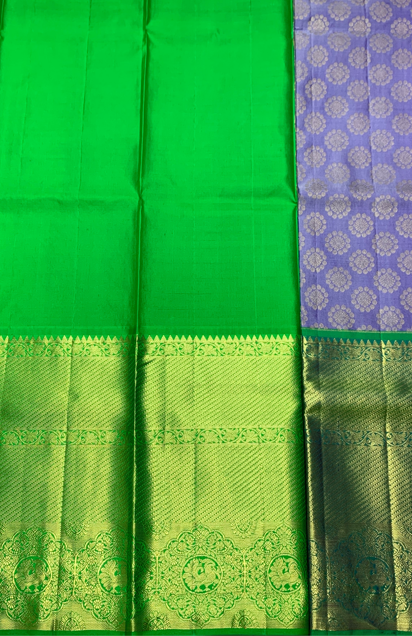 Blue Shade Pure Kanchipuram Kids Pattu Pavadai with Contrast Border for Age Above 10 Years