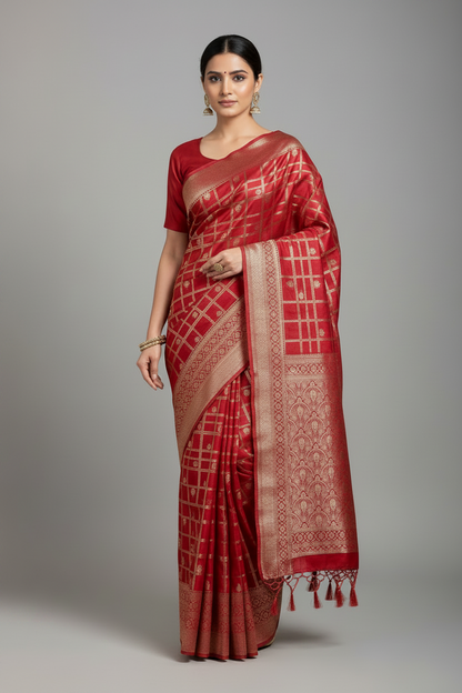 Soft Silk Casual Saree Tomato Colour with Sliver Colour Floral Design Border