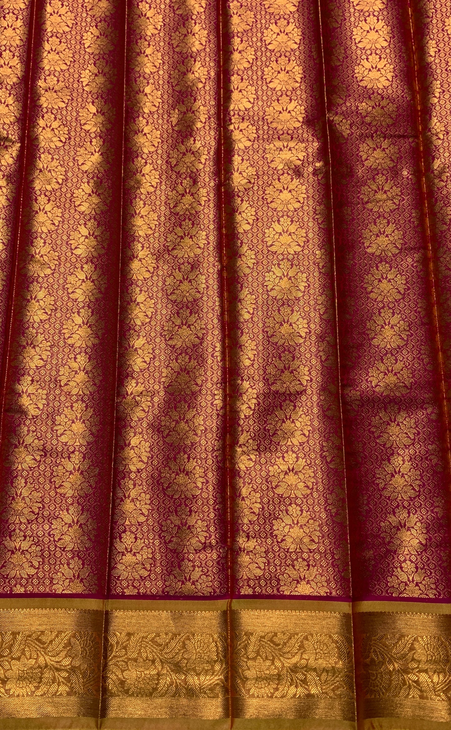 Vegan Silk Saree Pink Colour with Copper and Golden Yellow Border