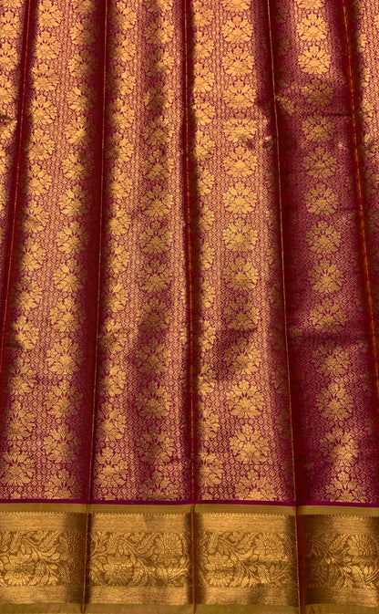 Vegan Silk Saree Pink Colour with Copper and Golden Yellow Border