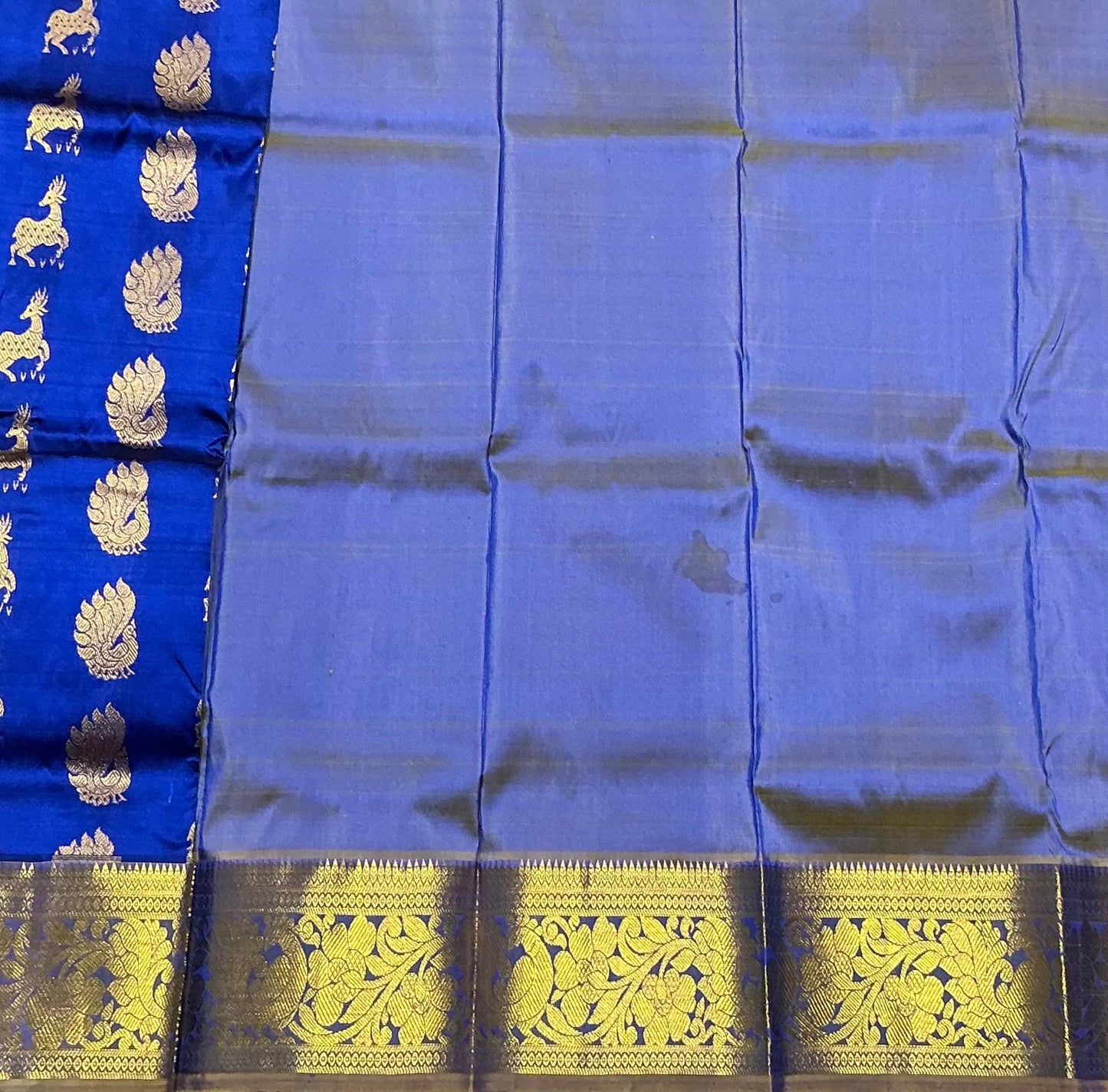 Blue Shade Pure Kanchipuram Kids Pattu Pavadai with Contrast Border for Newborn to 2 Years