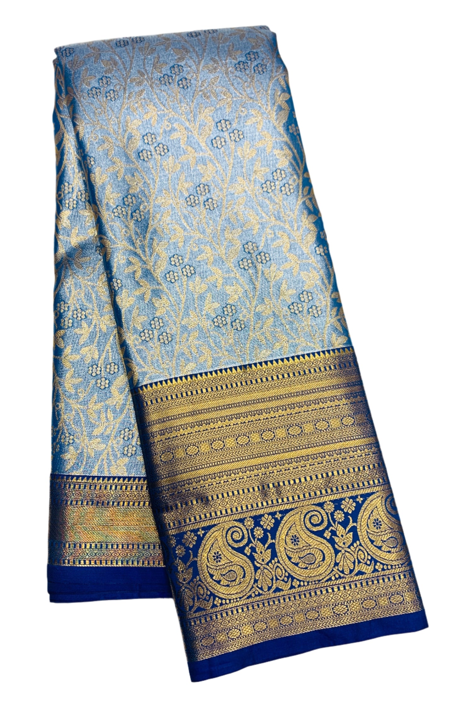 Sky Blue Shade Soft Kanchi Tissue Pattu Saree with Blue Border