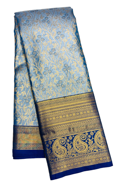 Sky Blue Shade Soft Kanchi Tissue Pattu Saree with Blue Border