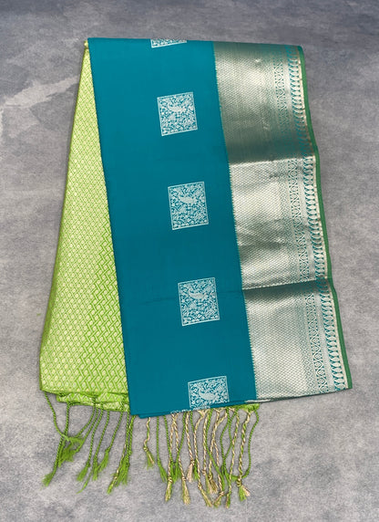 Art Silk Saree Parrot Green with Copper Zari Border
