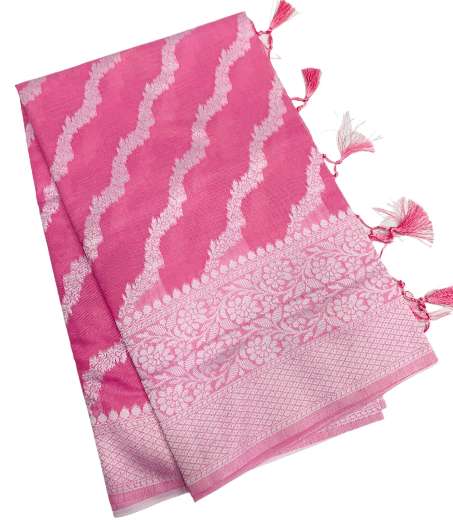 Banaras Katan Saree Baby Pink Colour with Katan Work Border