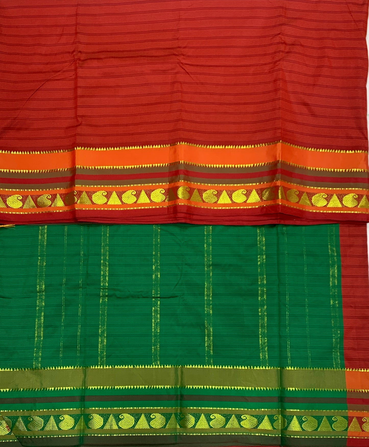 Arani Silk Saree Maroon Colour with Orange and Green Border