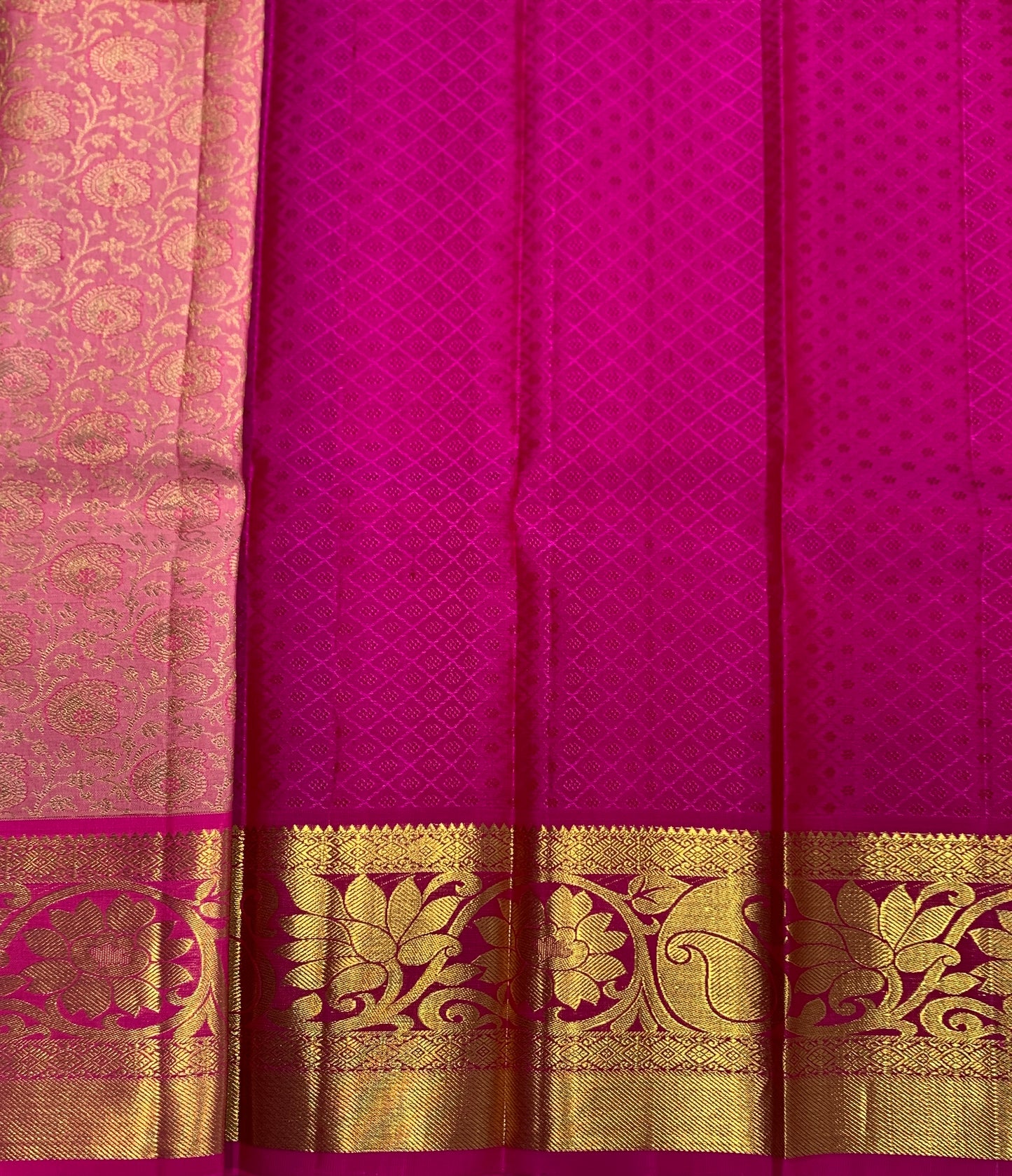 Baby Pink shade Pure kanchipuram Kids Pattu Pavadai with contrast border for newborn to 2 Years