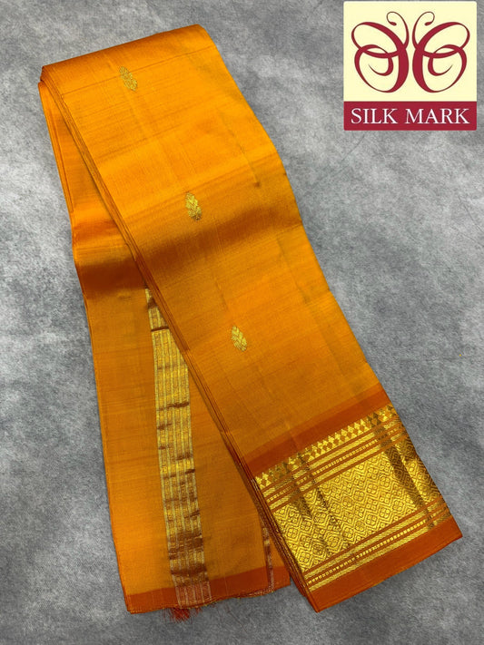 Pure Kanchipuram Silk Saree Mustard Colour with Gold Zari Border