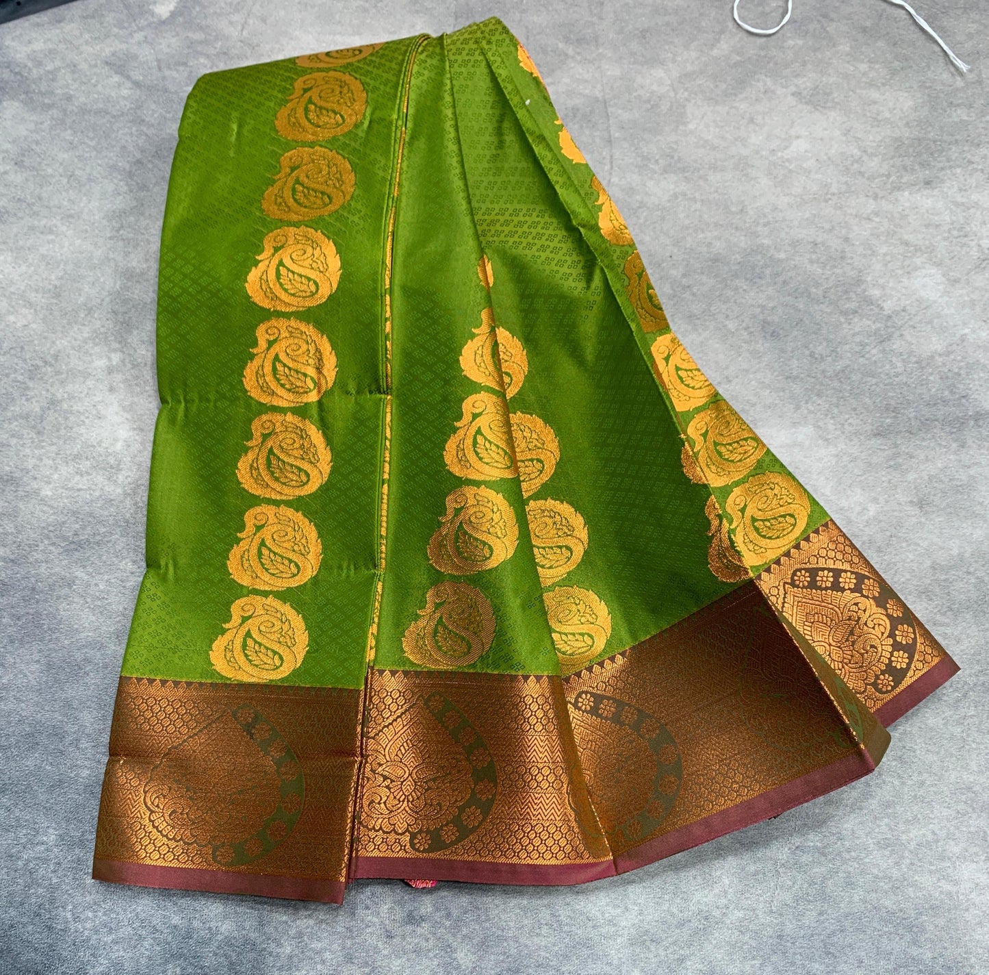 Vegan Silk Saree Olive Green Colour Saree with Copper Border
