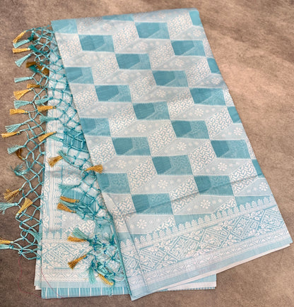 Banaras Katan Saree Sky Blue Colour with Katan Work Border