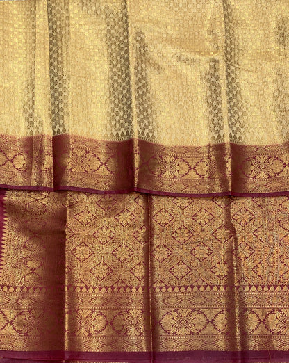 Crepe Saree Sandal Colour with Maroon Border