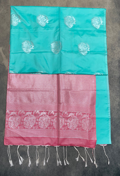 Art Silk Saree Sapphire Colour with Borderless