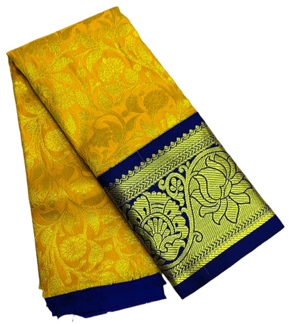 Yellow Shade Vegan Silk Kids Pattu Pavadai with Contrast Border for Newborn to 2 Years
