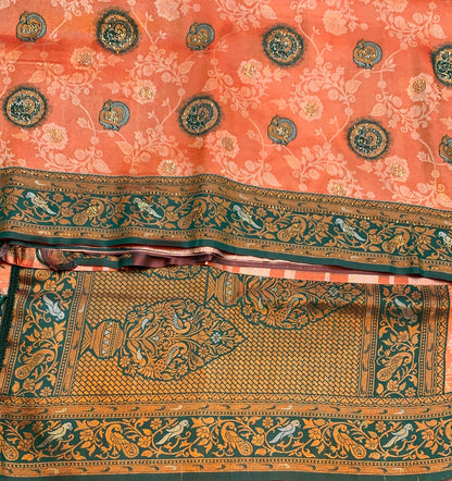 Fancy Tissue Saree Orange Colour with Green Border