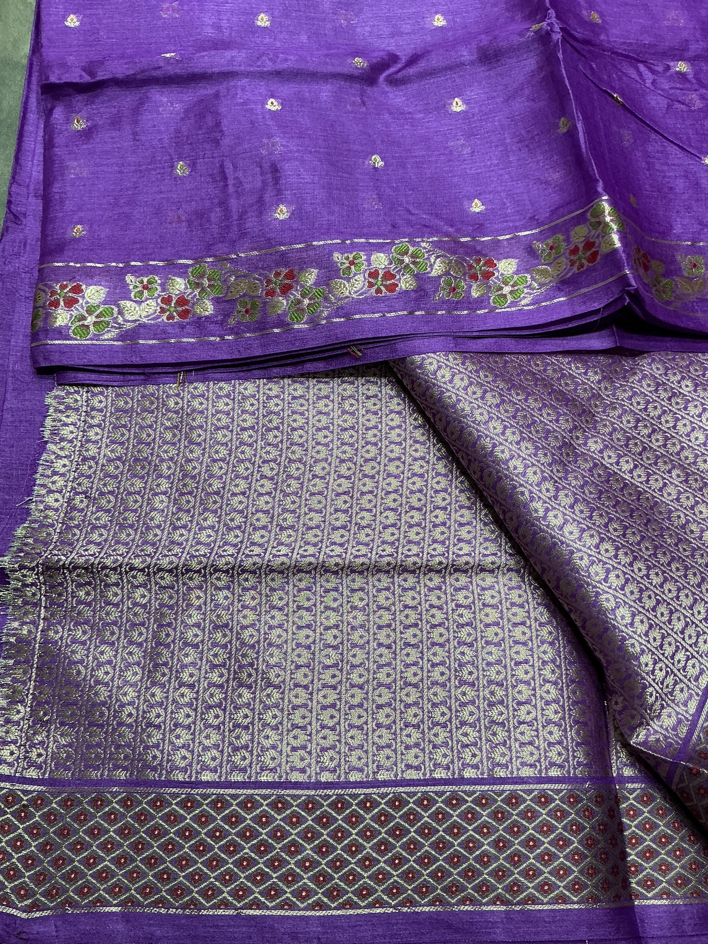 Pure Tussar Silk Saree Royal Purple Colour With Traditional Floral Zari Border