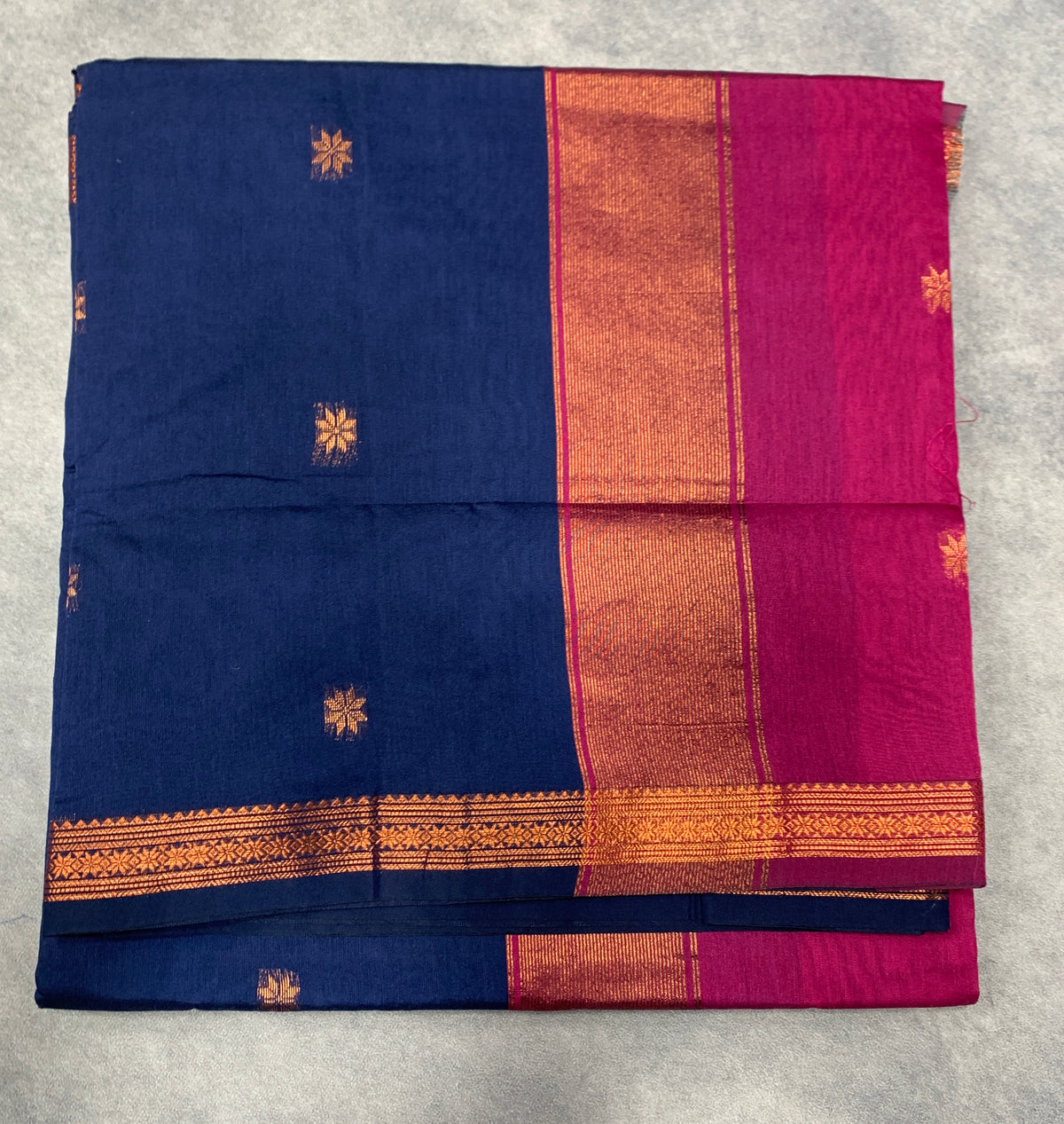 Navy Blue Colour Silk Cotton Saree with Copper Zari Border