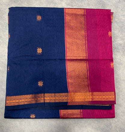 Navy Blue Colour Silk Cotton Saree with Copper Zari Border