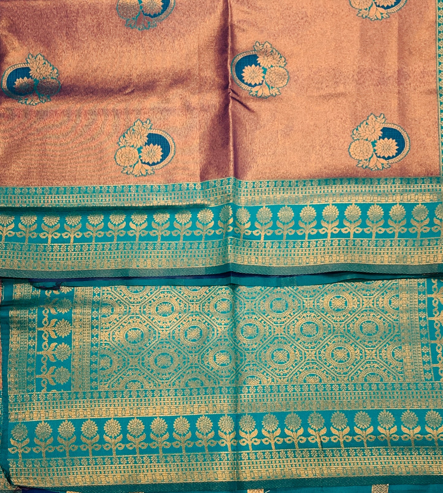 Art Silk Saree Copper Colour with Green Border