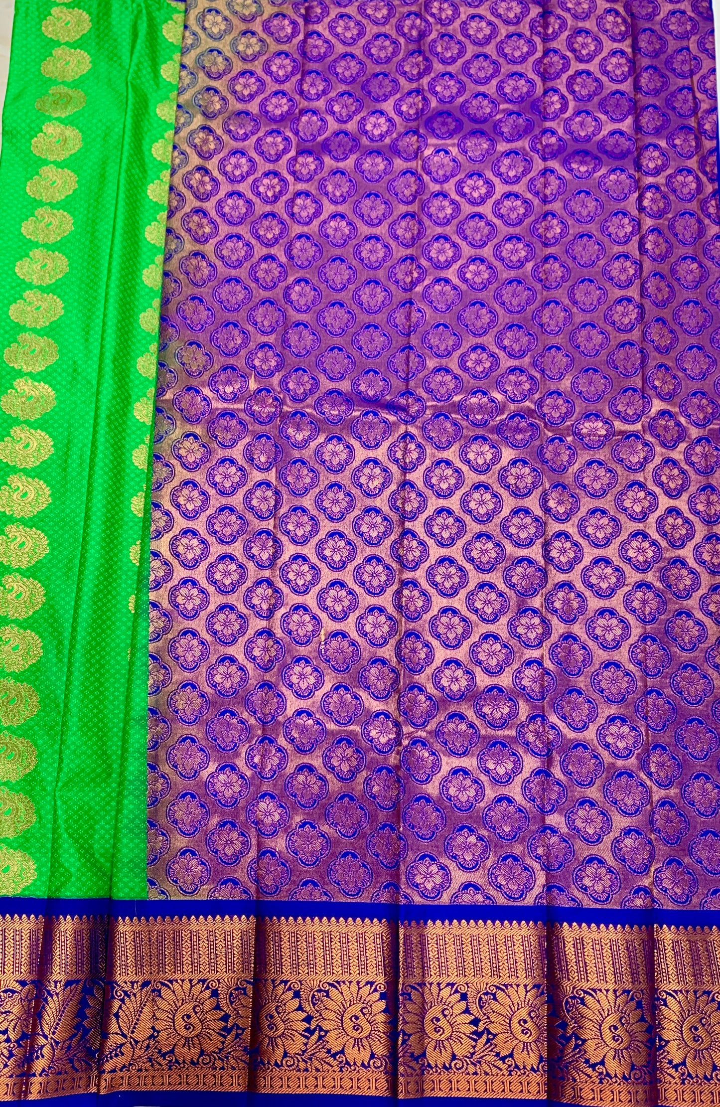 Vegan Silk Saree Light Green shade with Blue Border