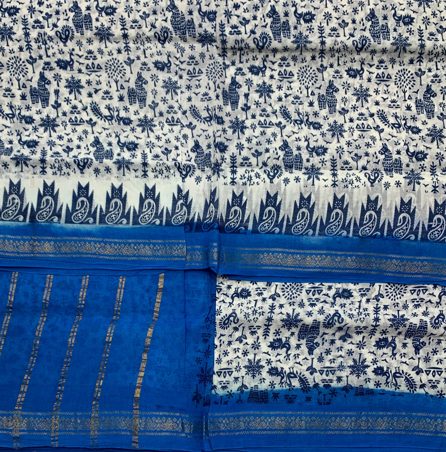 Chettinad Sungudi Cotton White Colour with Blue Border