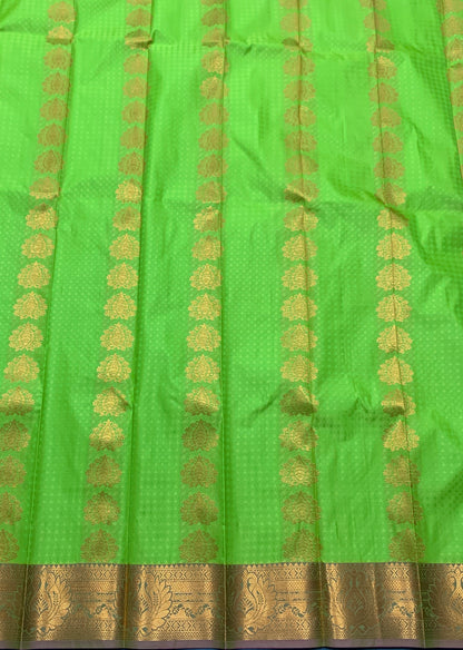Vegan Silk Saree Light Green Colour Saree with Copper Border