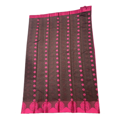 Chocolate Brown shade silk cotton Saree with Pink Border