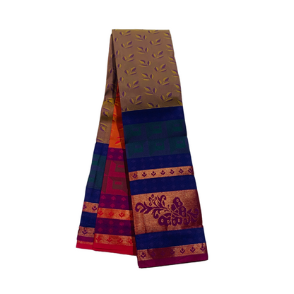 Chocolate Brown shade saree with Navy Blue Border