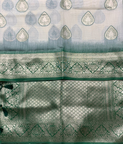 Banaras Katan Saree Off White Colour with Katan Work Border