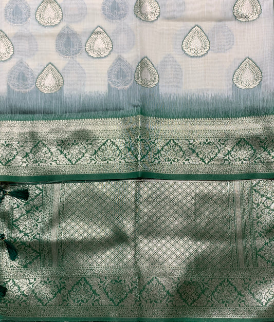 Banaras Katan Saree Off White Colour with Katan Work Border