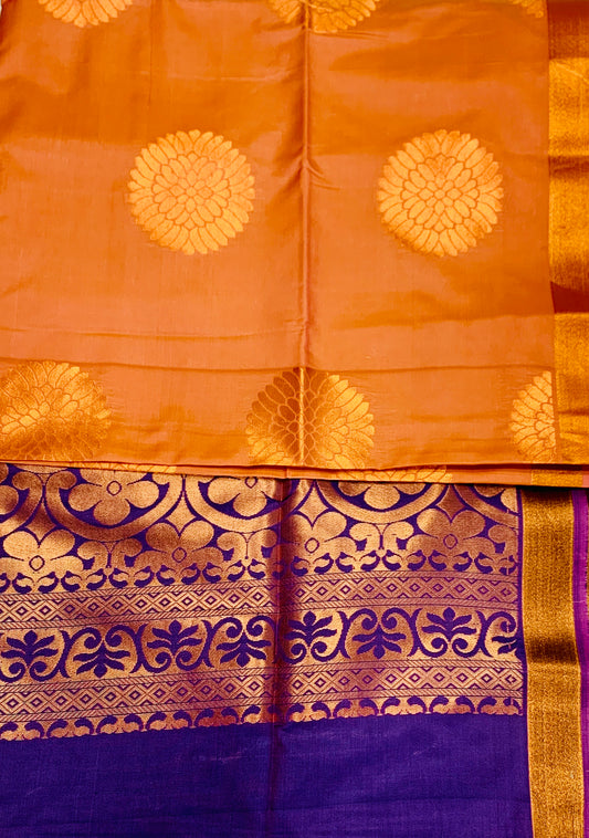 Soft Vegan Silk Saree Orange shade with Floral Design