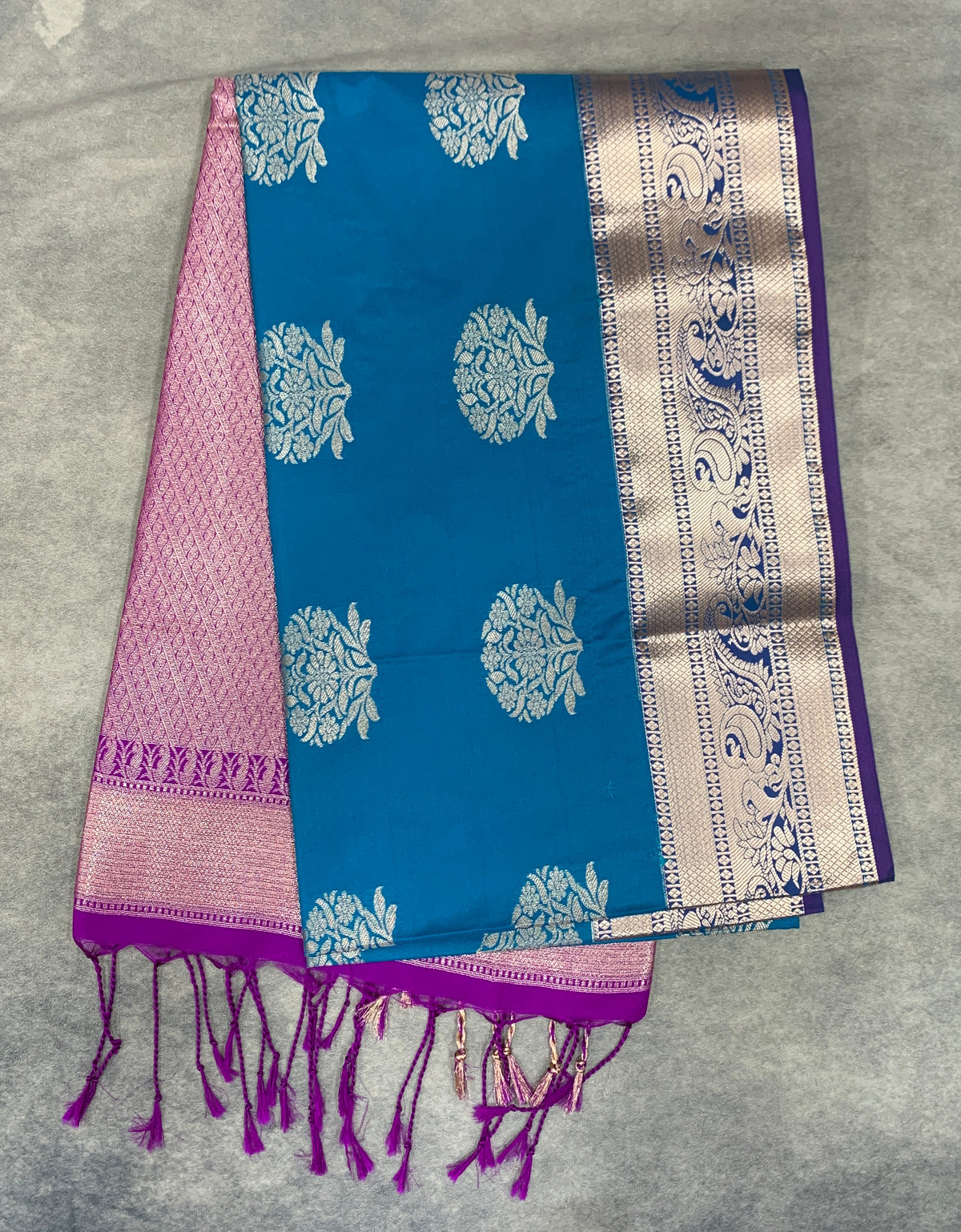 Art Silk Saree Sky Blue Colour with Purple Colour Border