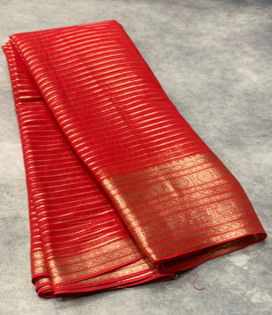 Georgette Saree Red Colour with Sliver Floral Design Border