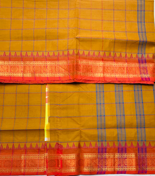 Chettinad Cotton Saree Brown Colour with Checked Design